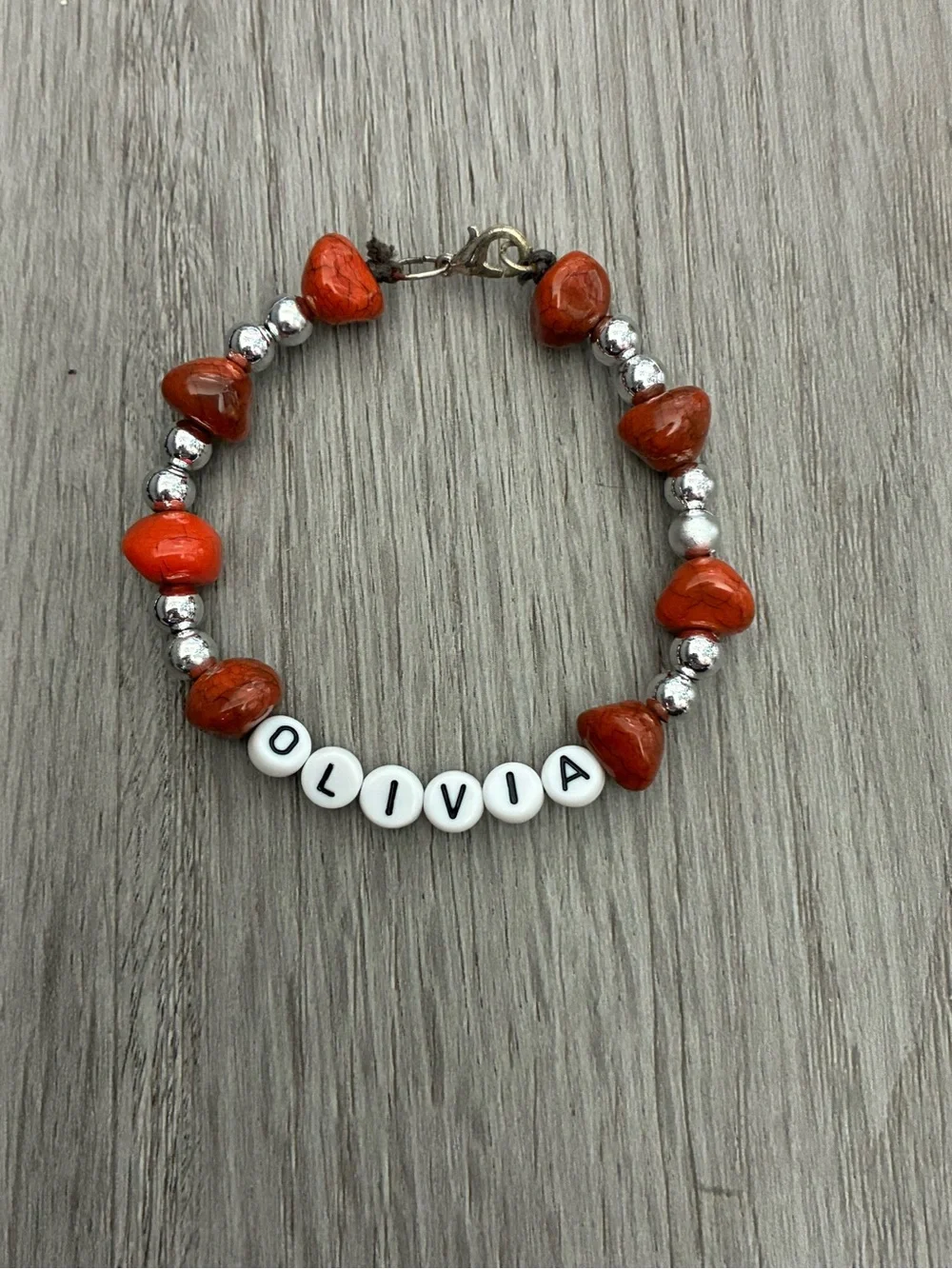 Red Stone Bead Bracelet with Silver Beads